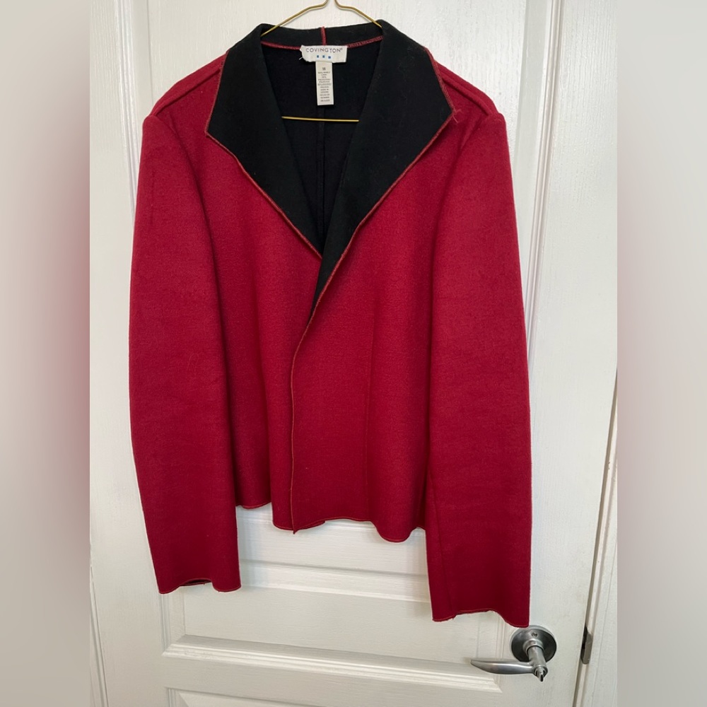 Covington Ladies Red Wool Blend Open Front Blazer with Side Slits Size 16